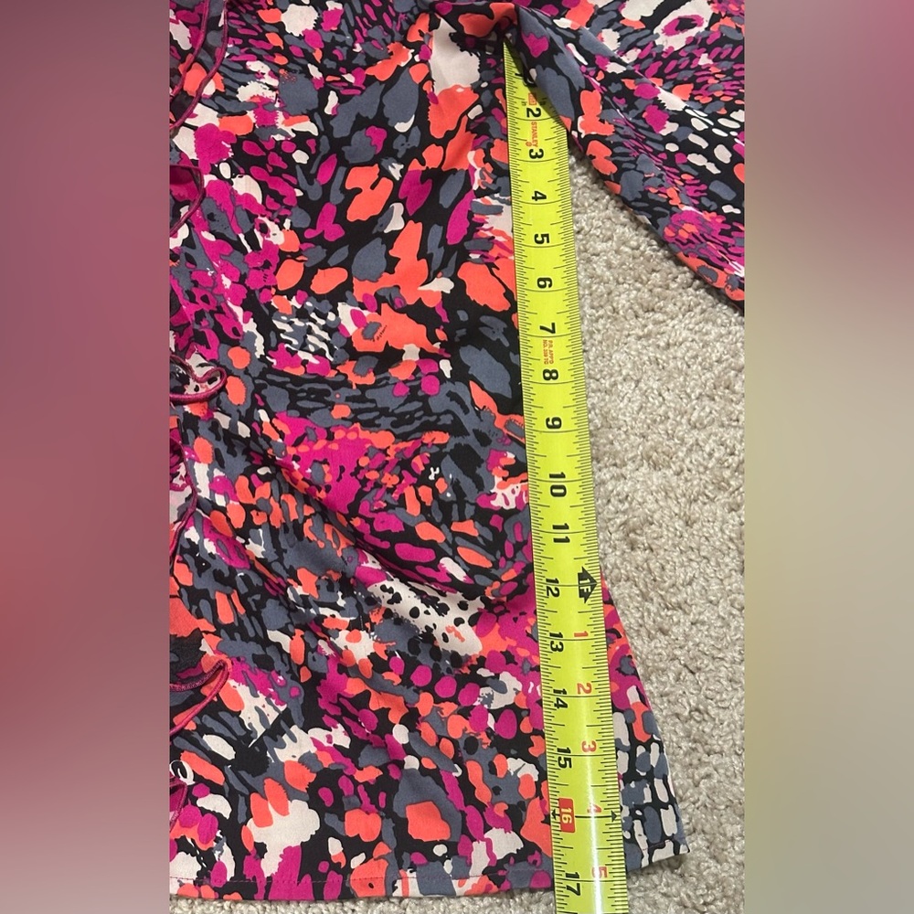 D. Rodriguez Geometric Colorful Blouse Size Large Button Up Ruffle Front - Picture 3 of 6